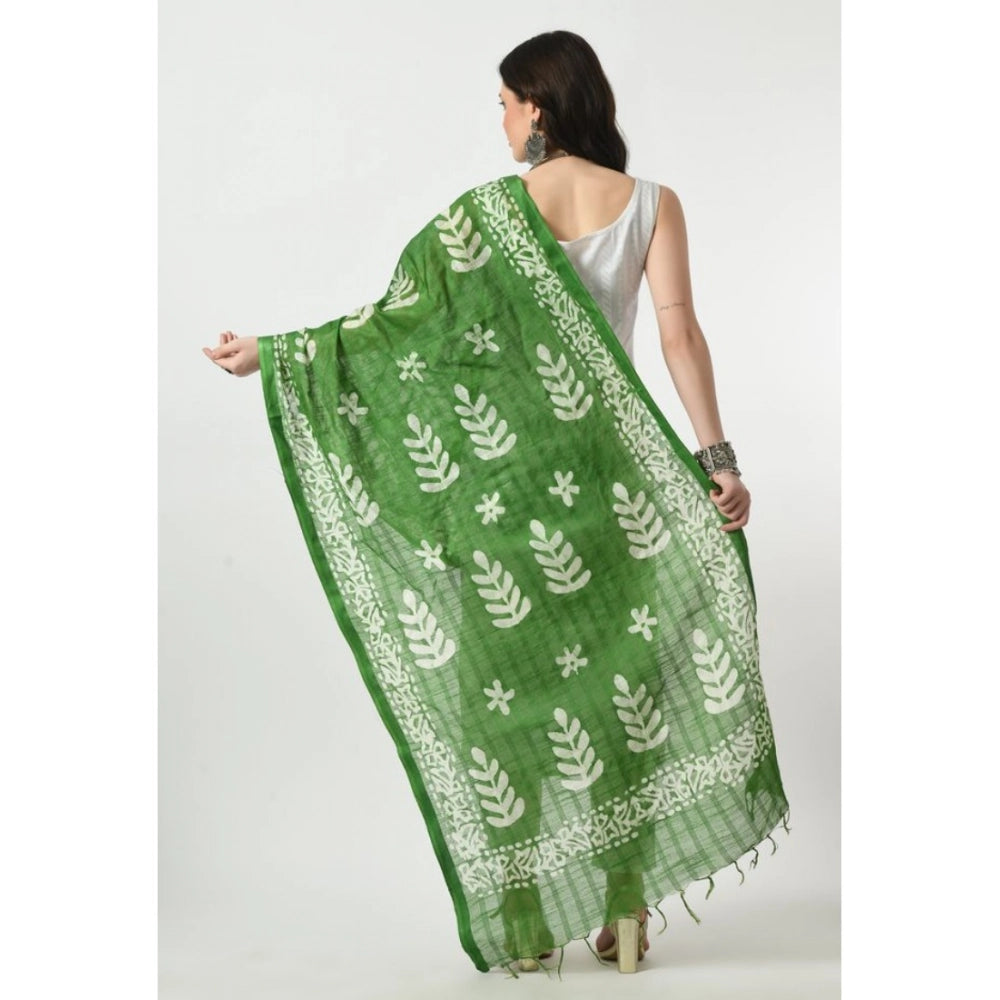 Green cotton printed dupatta for festive occasions, free size length, women's wear