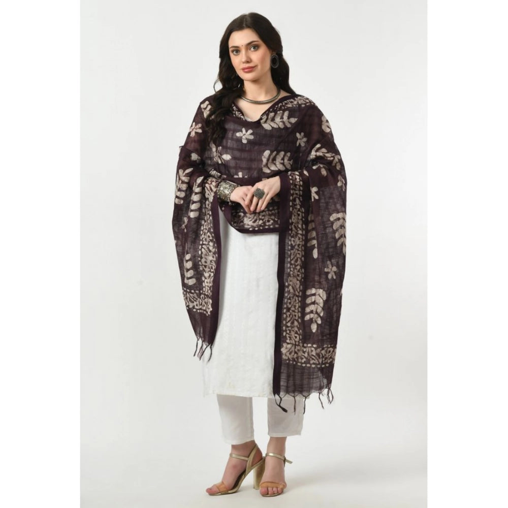 Wine cotton printed dupatta for women, free size, suitable for festive occasions