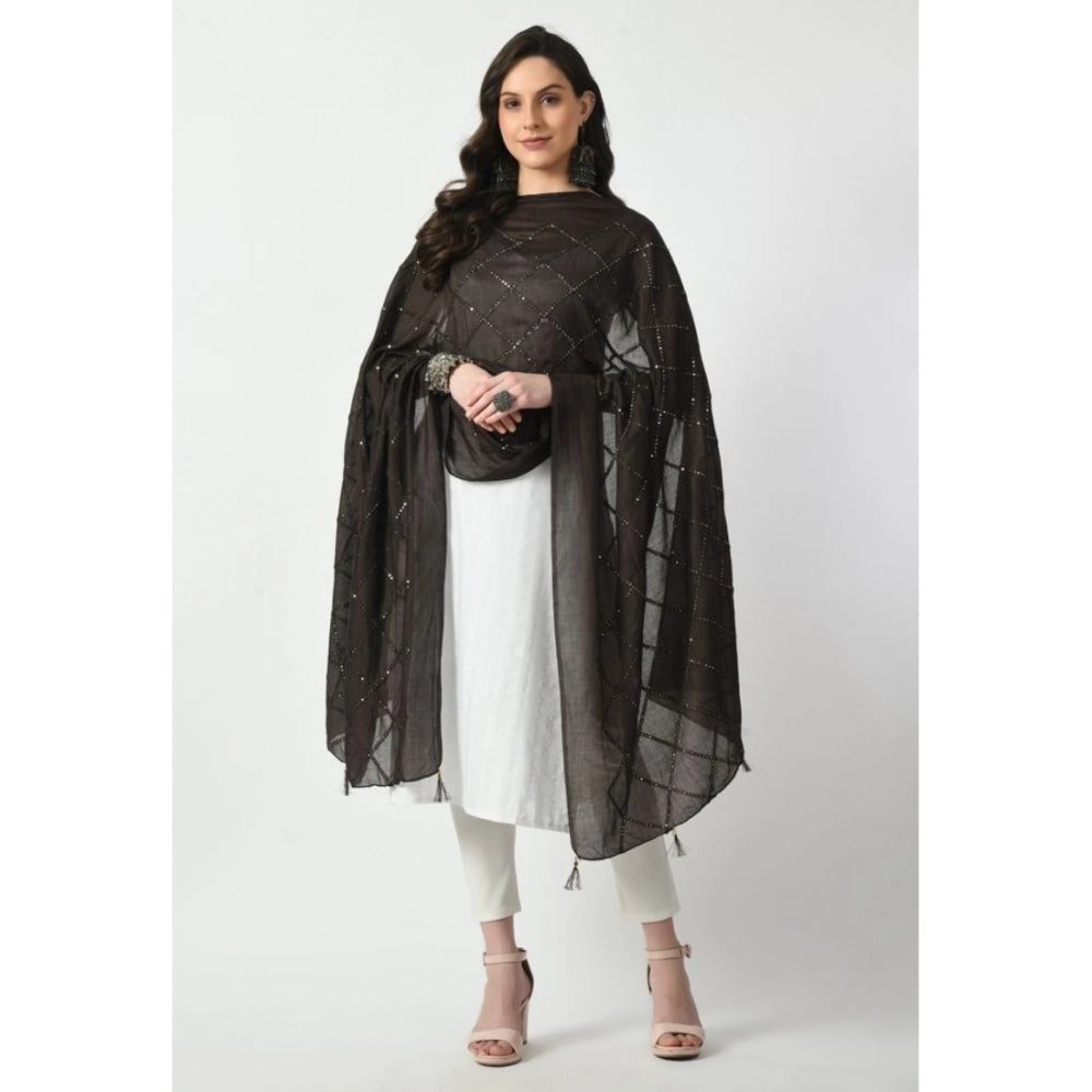 Dark brown Chanderi self-design dupatta for festive occasions, free size length