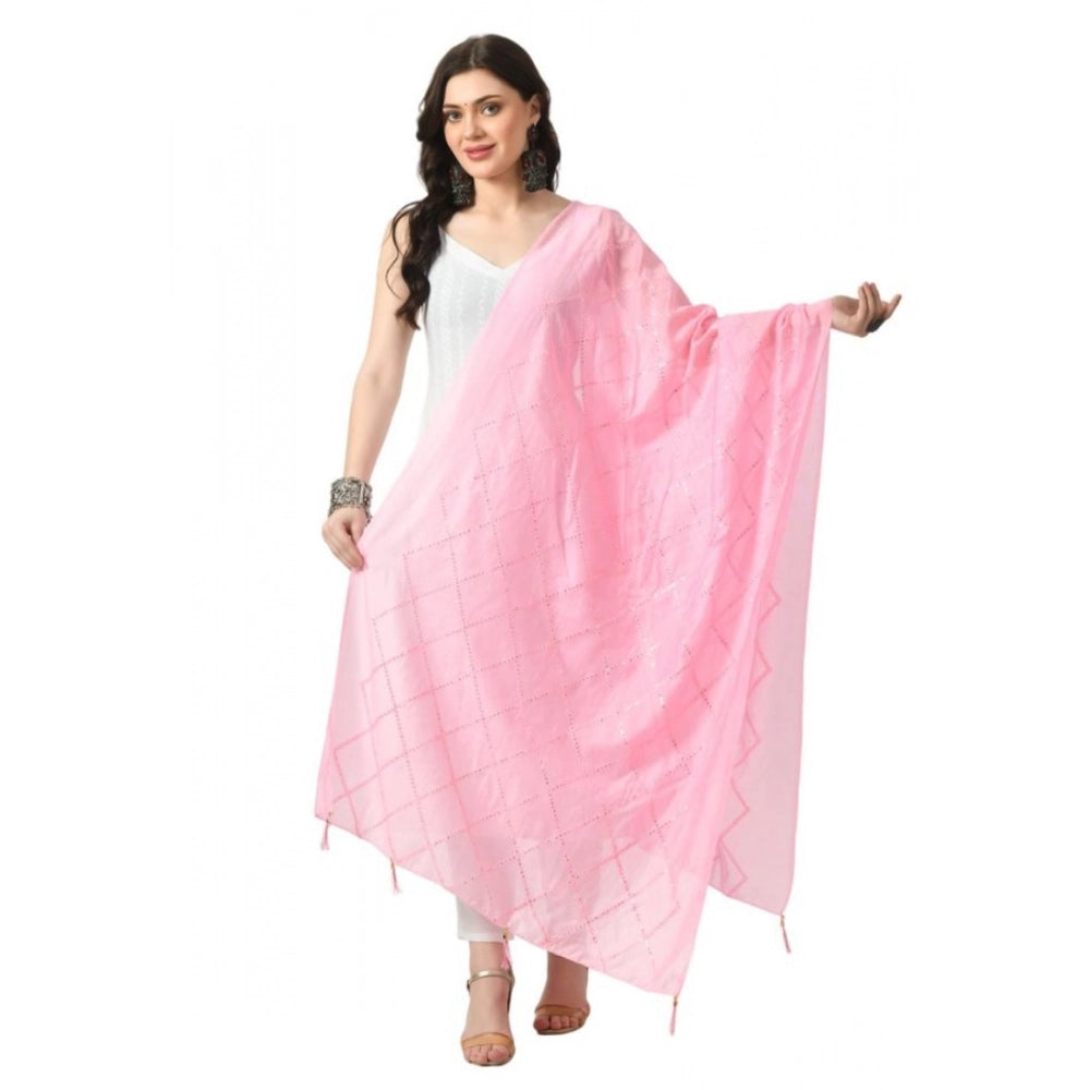 Pink Chanderi self-designed dupatta for women, free size, ideal for festive occasions