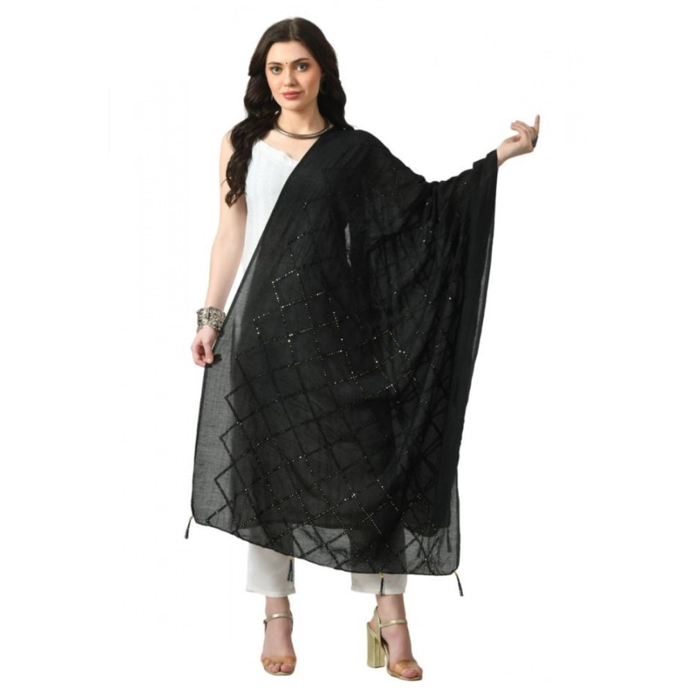 Black Chanderi self-design dupatta for festive occasions, free size length