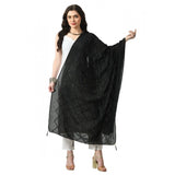 Black Chanderi self-design dupatta for festive occasions, free size length