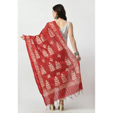 Red cotton printed dupatta, free size for festive occasions, women's traditional Indian wear