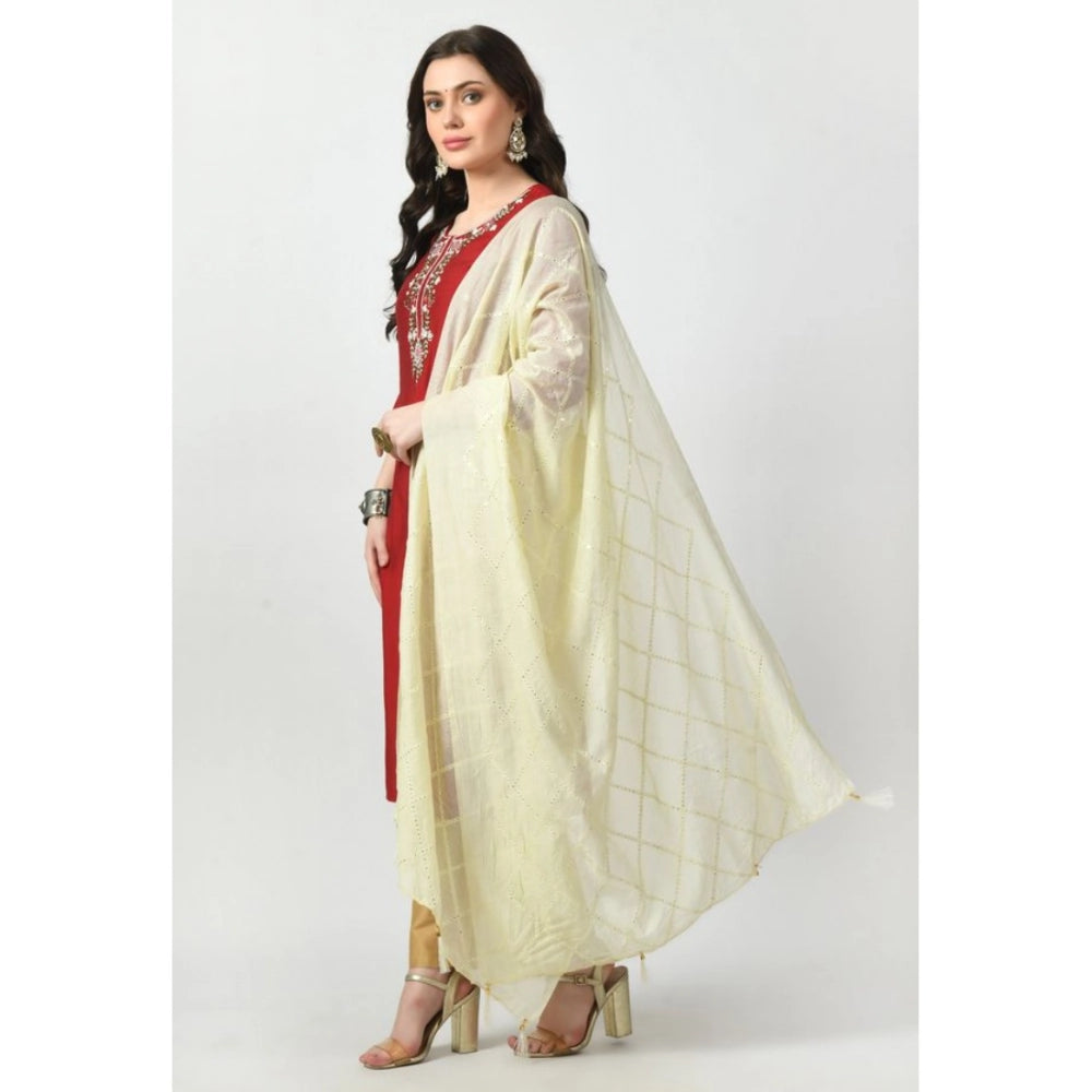 Off-white Chanderi self-design dupatta for festive occasions, free size length