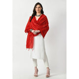 Red Chanderi self-design dupatta for festive occasions, free size length