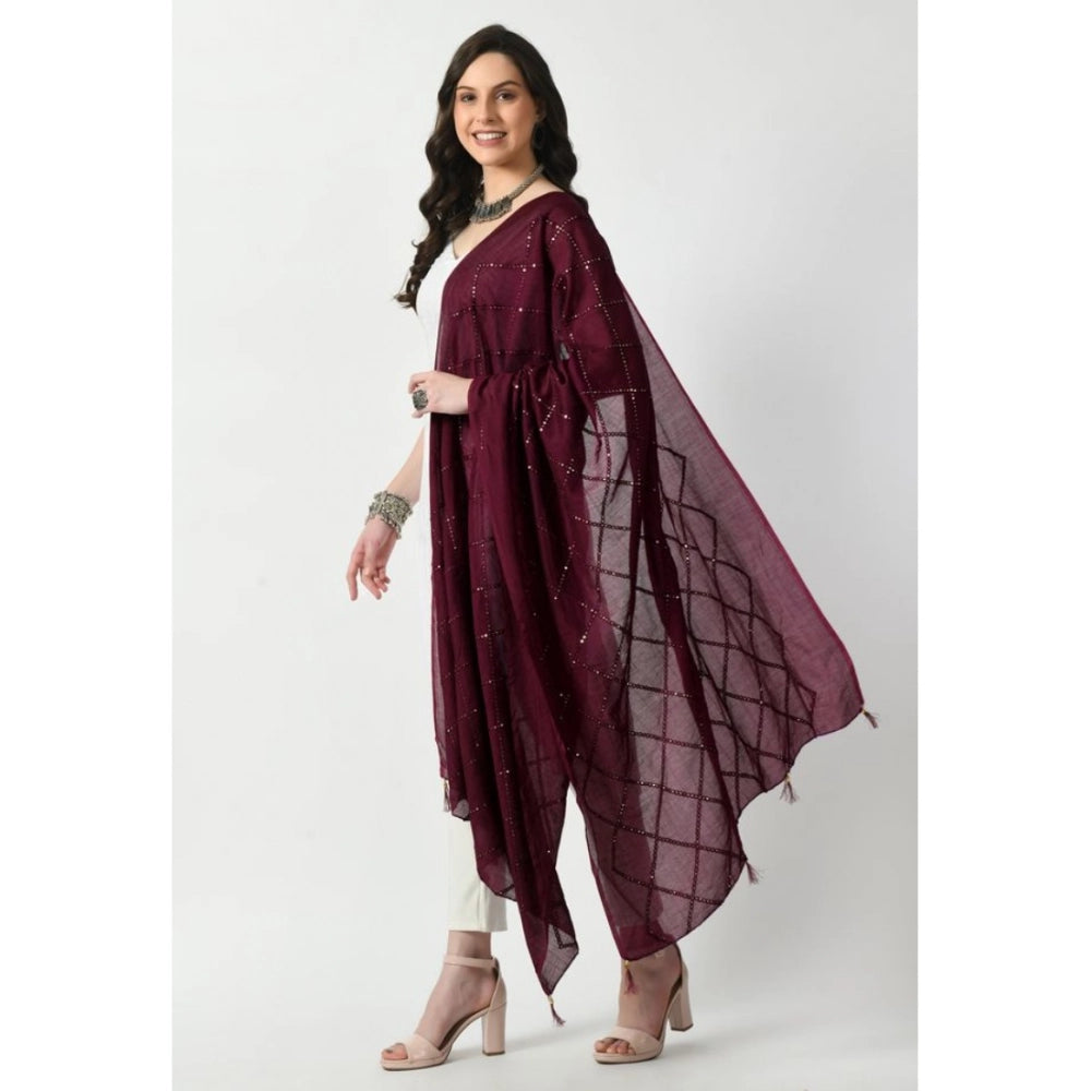 Chanderi wine self-design dupatta for women's festive wear, free size length