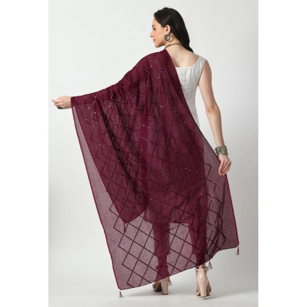 Wine Chanderi self-design dupatta for women's festive occasions, free size length