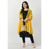 Yellow Chanderi self-design dupatta for festive occasions, free size length