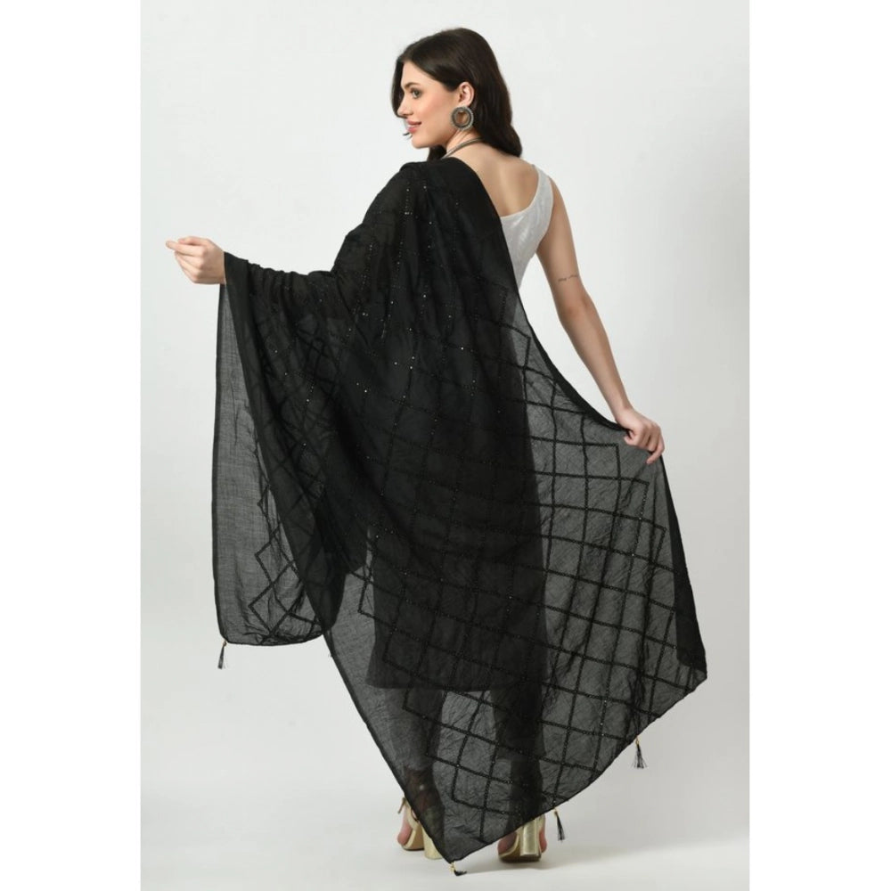 Black Chanderi self-design dupatta for women's festive occasions, free size, varies slightly from images