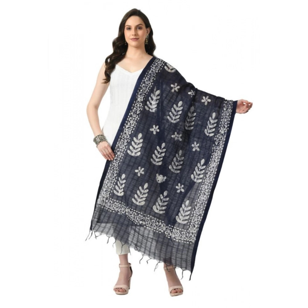 Blue cotton printed dupatta for festive occasions, free size length, women's fashion accessory