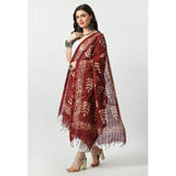 Maroon cotton printed dupatta for women, free size, festive occasion