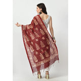 Maroon cotton printed dupatta, vibrant pattern for festive occasions, free size women's wear