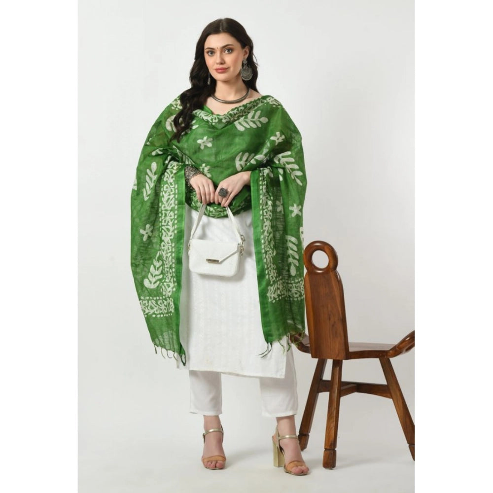 Green cotton printed dupatta for festive occasions, free size, women's traditional wear