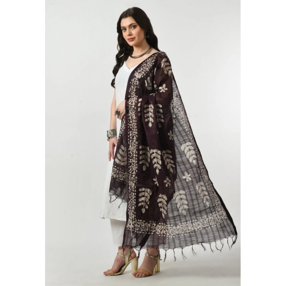 Wine cotton printed dupatta for women's festive wear, free size length