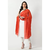Orange Chanderi self-design dupatta for festive occasions, free size length