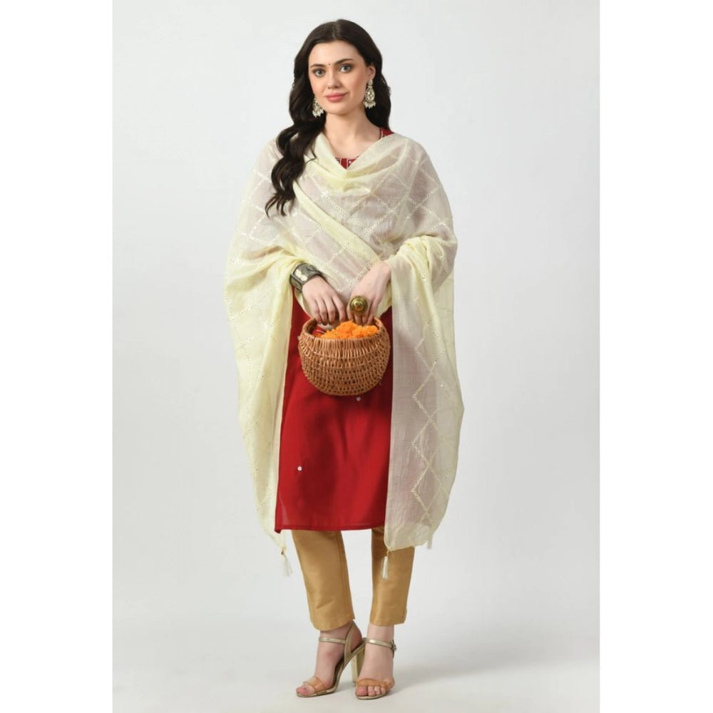 Off White Chanderi self-design dupatta for women's festive occasions, free size length