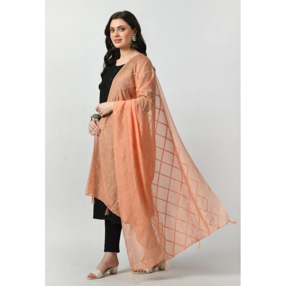 Peach Chanderi self-design dupatta for festive occasions, free size, women's traditional Indian wear
