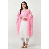 Pink Chanderi self-design dupatta, free size for festive occasions