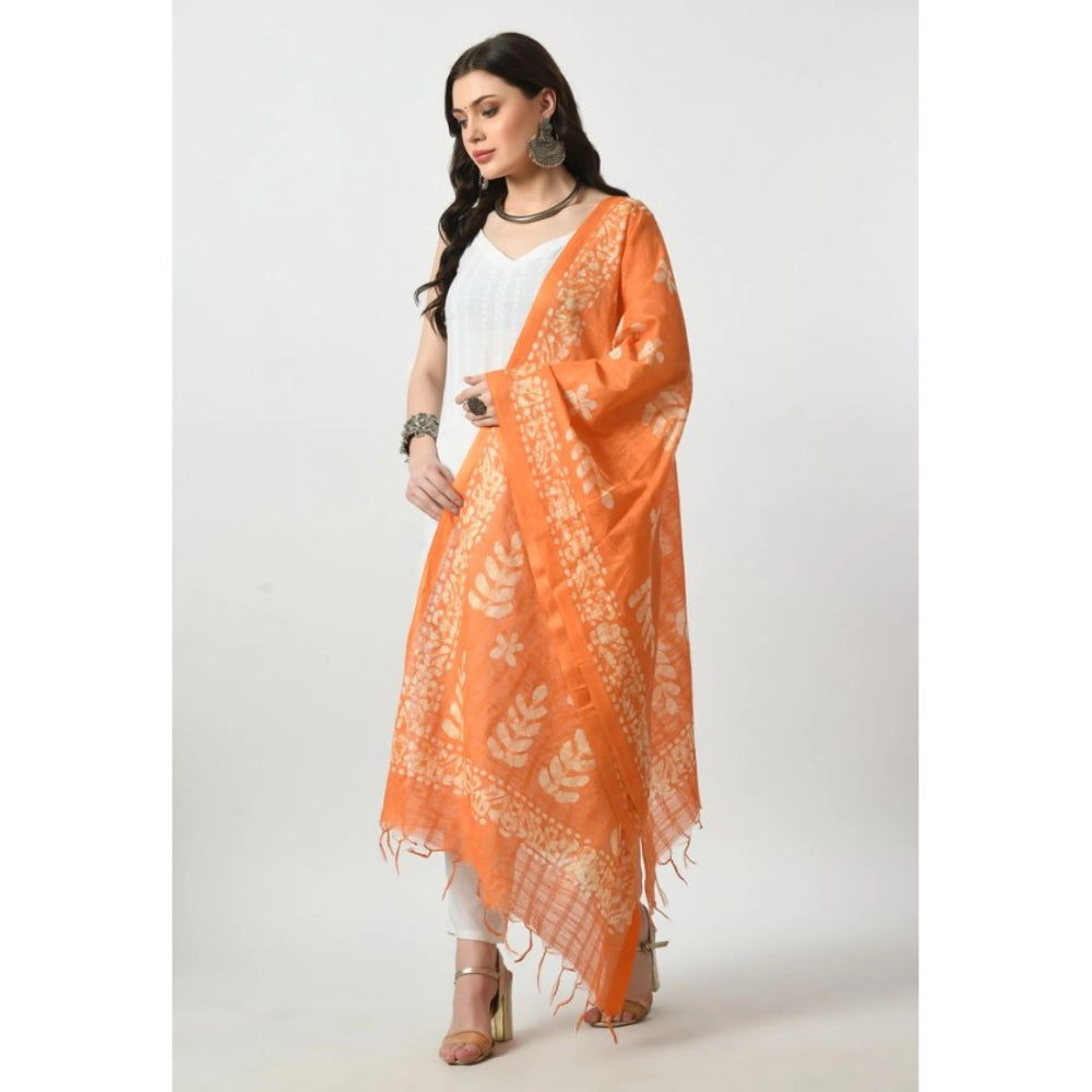 Orange cotton printed dupatta, free size for festive occasions, women's wear
