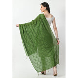 Green Chanderi self-design dupatta for festive occasions, free size