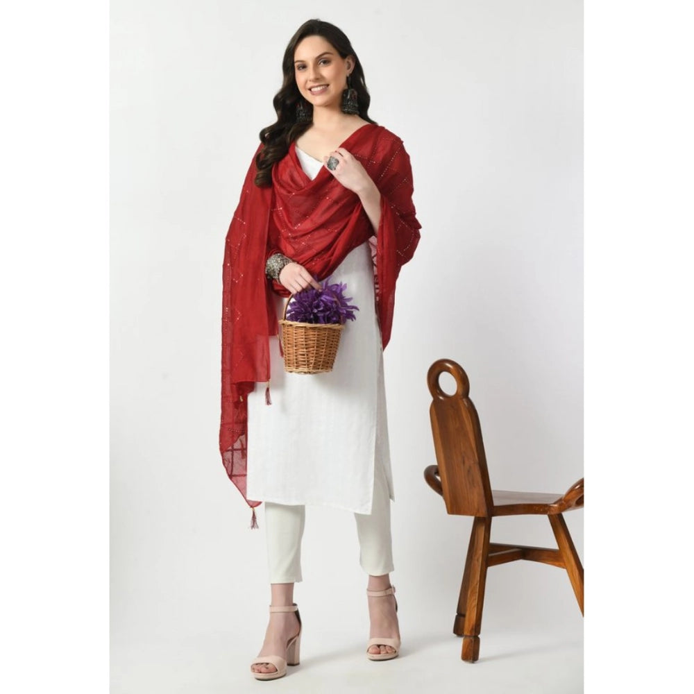 Maroon Chanderi self-design dupatta, free size for festive occasions, women's traditional Indian wear