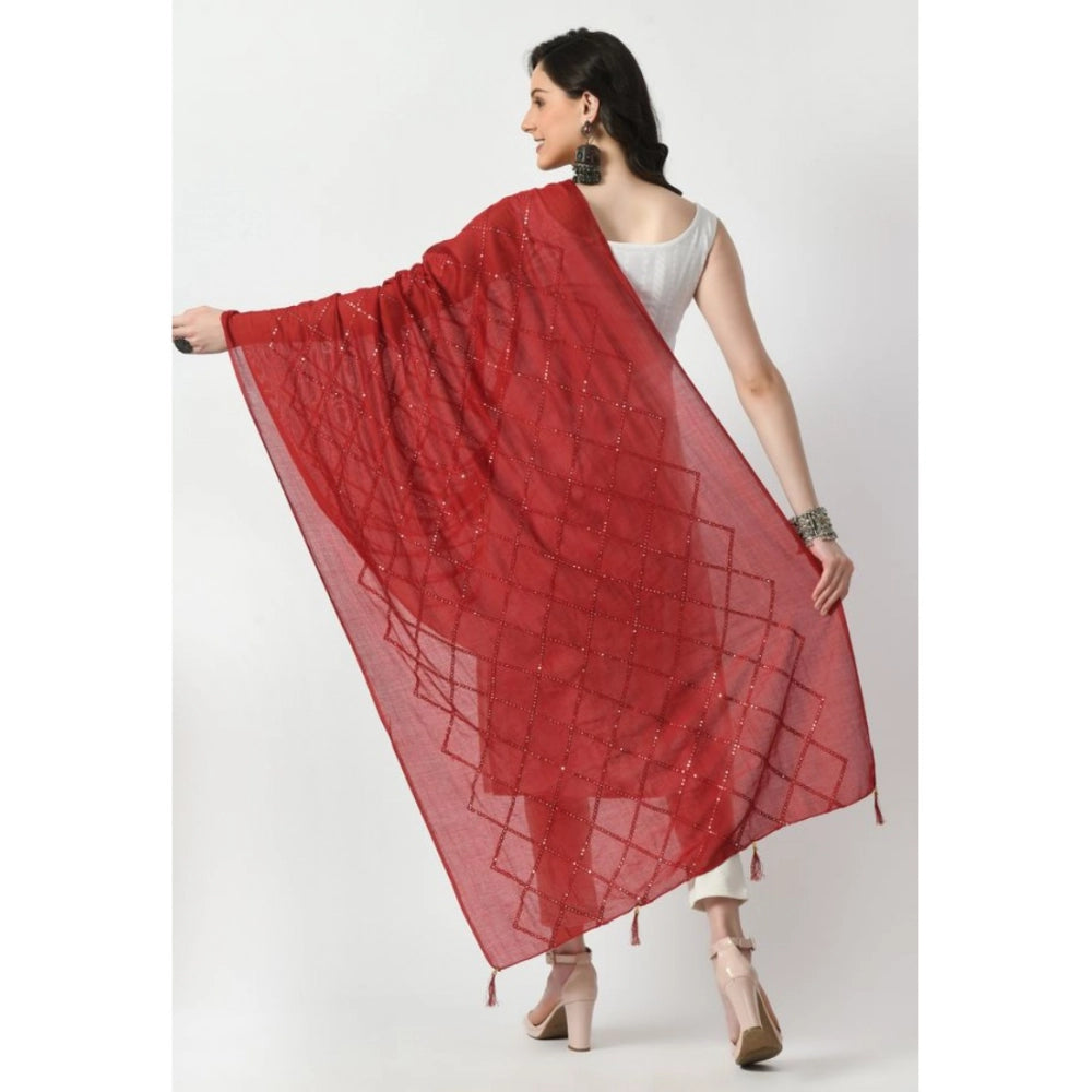 Maroon Chanderi self-design dupatta for women's festive occasions, free size length