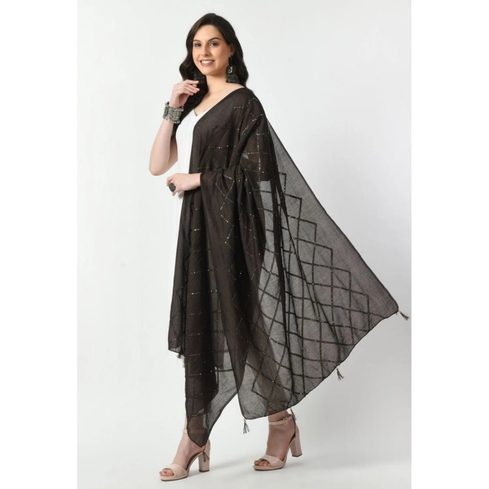 Dark brown Chanderi self-design dupatta for festive occasions, free size length