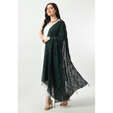 Green Chanderi self-design dupatta for festive occasions, free size length