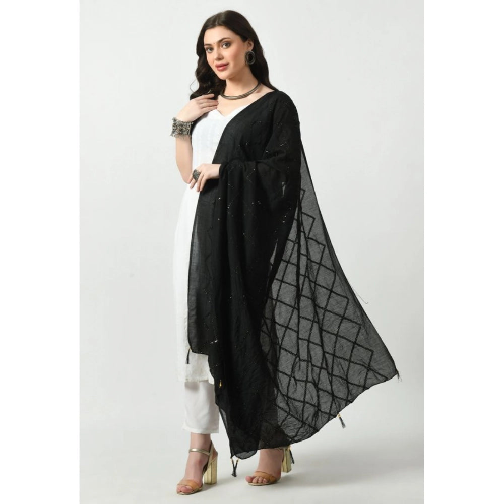 Black Chanderi self-design dupatta, free size for festive occasions, women's traditional Indian wear