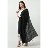 Black Chanderi self-design dupatta, free size for festive occasions, women's traditional Indian wear