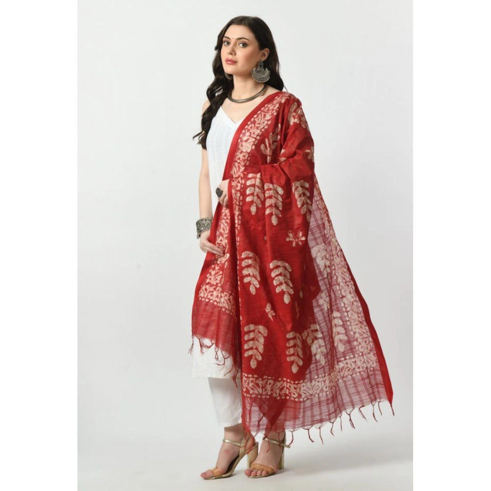 Red printed cotton dupatta for women's festive occasions, free size