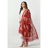 Red printed cotton dupatta for women's festive occasions, free size