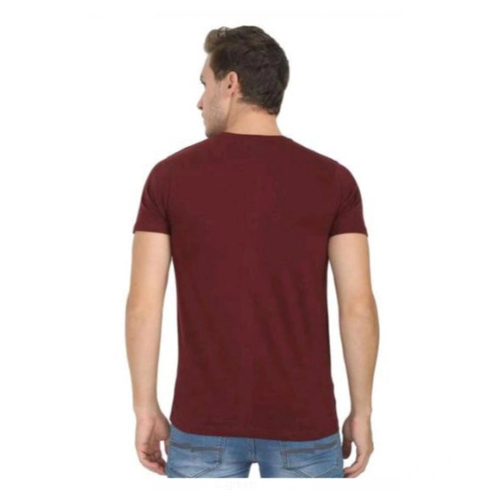 Maroon cotton casual short sleeves T-shirt for men, solid design, regular fit