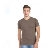 Khaki cotton men's casual short sleeves round neck t-shirt, solid pattern for regular fit