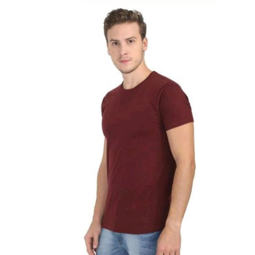 Maroon cotton men's casual round neck short sleeves t-shirt, solid design for everyday wear