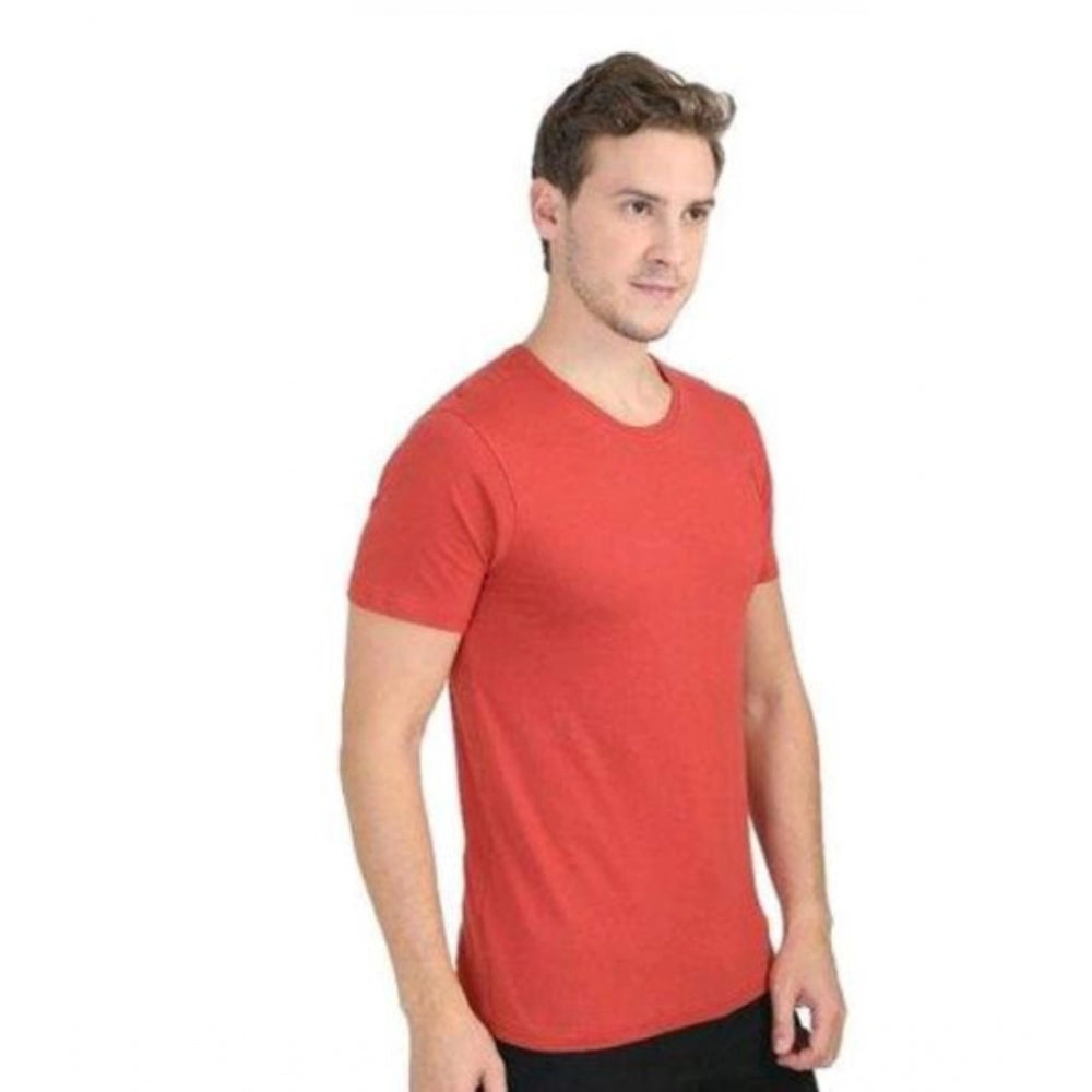 Red cotton men's casual short sleeves round neck t-shirt, solid design for everyday wear
