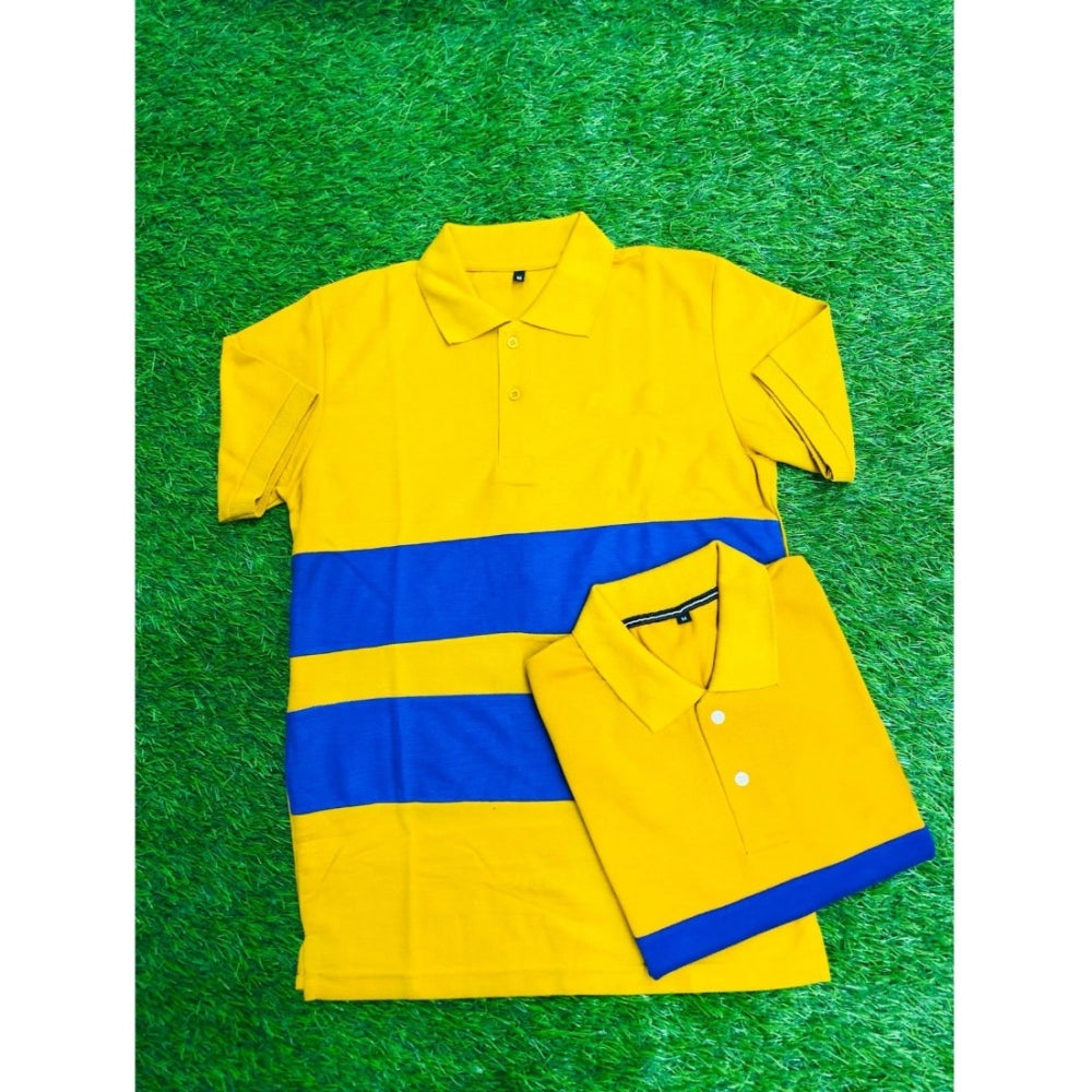 Men's casual mustard cotton polo neck t-shirt, solid design, short sleeves, regular fit