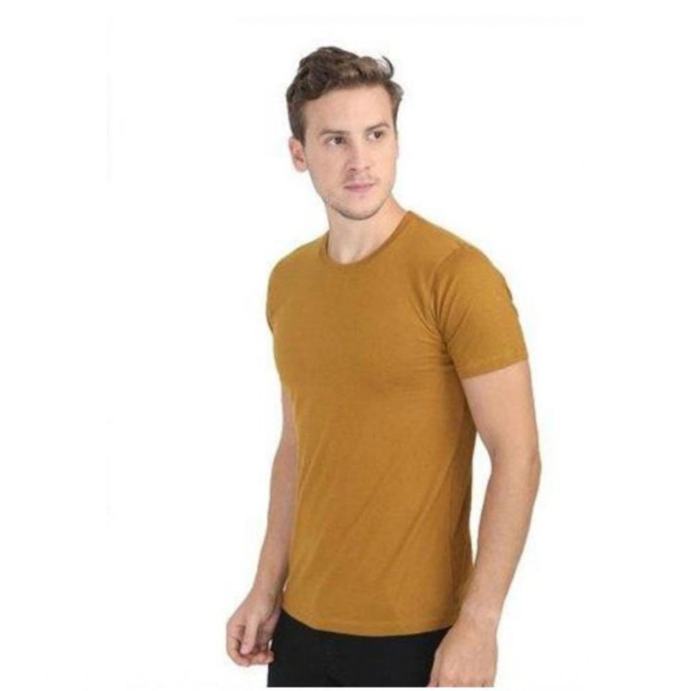 Mustard cotton men's casual short sleeve round neck t-shirt - solid design, regular fit