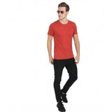 Red cotton men's casual short sleeve solid t-shirt, regular fit on mannequin