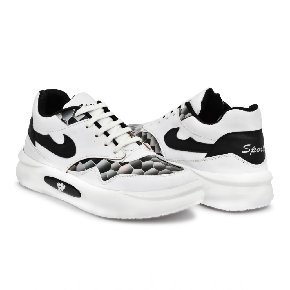 Black synthetic leather casual men's shoes on a flat heel with laces, ideal for everyday wear