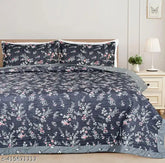 Luxury reversible quilted cotton bedcover (90x100) with 2 pillow covers (20x30), tropical floral print, perfect for summer adult use