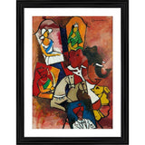 Multicolor royal procession painting in wooden frame, 14x18 inches, lightweight for wall mount