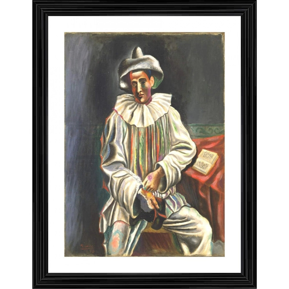 Multicolor wood framed Pierrot 1918 painting for wall mount, lightweight and vibrant art display