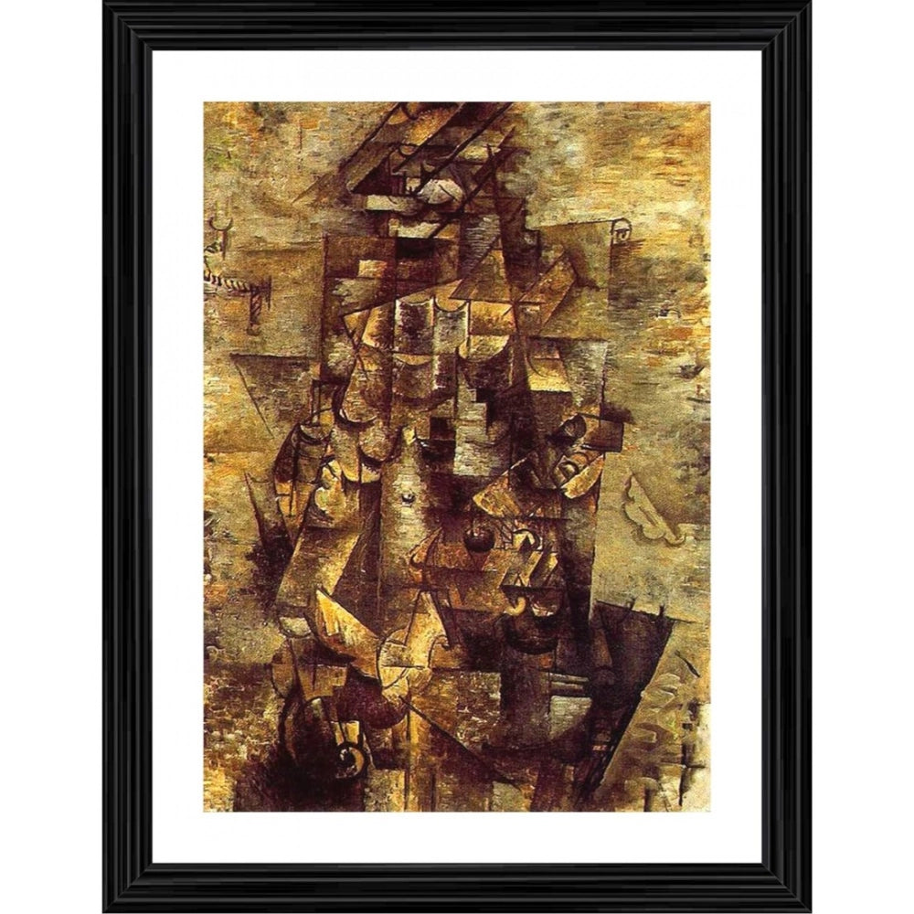 Multicolor wooden framed painting of man with guitar (14x18"), lightweight for wall mount