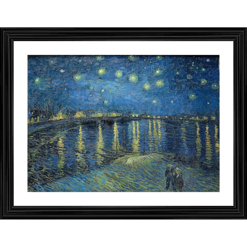 Multicolor wooden framed painting replica of Starry Night Over The Rhone River (1888) for wall mount, lightweight design
