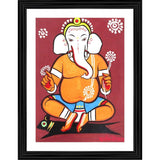 Multi-colored Ganesh painting on wood photo frame, lightweight wall mount art for home decor (14x18)