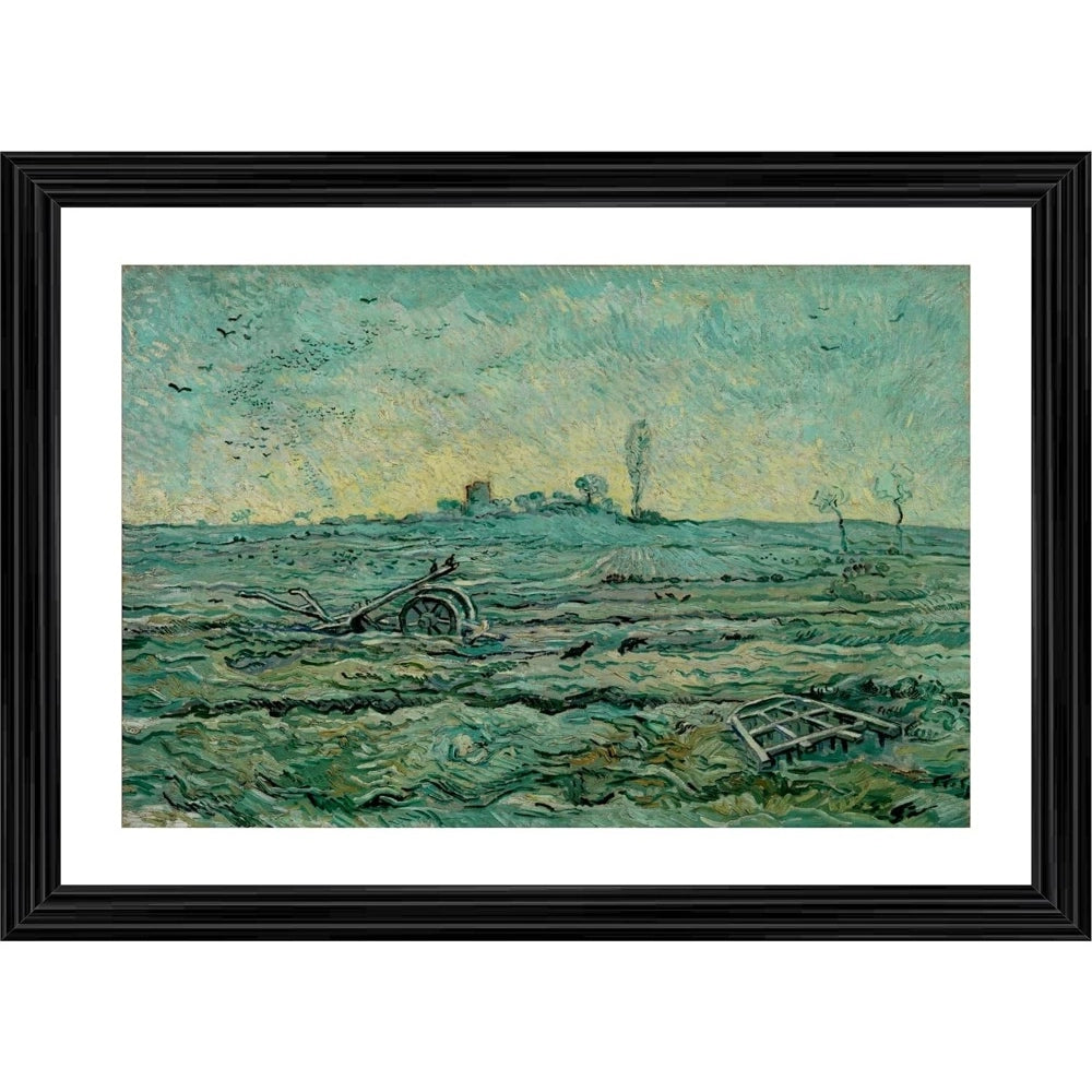 Multicolor wood-framed painting of a snow-covered field with a harrow (14x18), lightweight wall mount for home decor