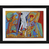 Multicolor wooden framed Crucifixion 1930 painting with lightweight wall mount, artwork depicts religious scene on display