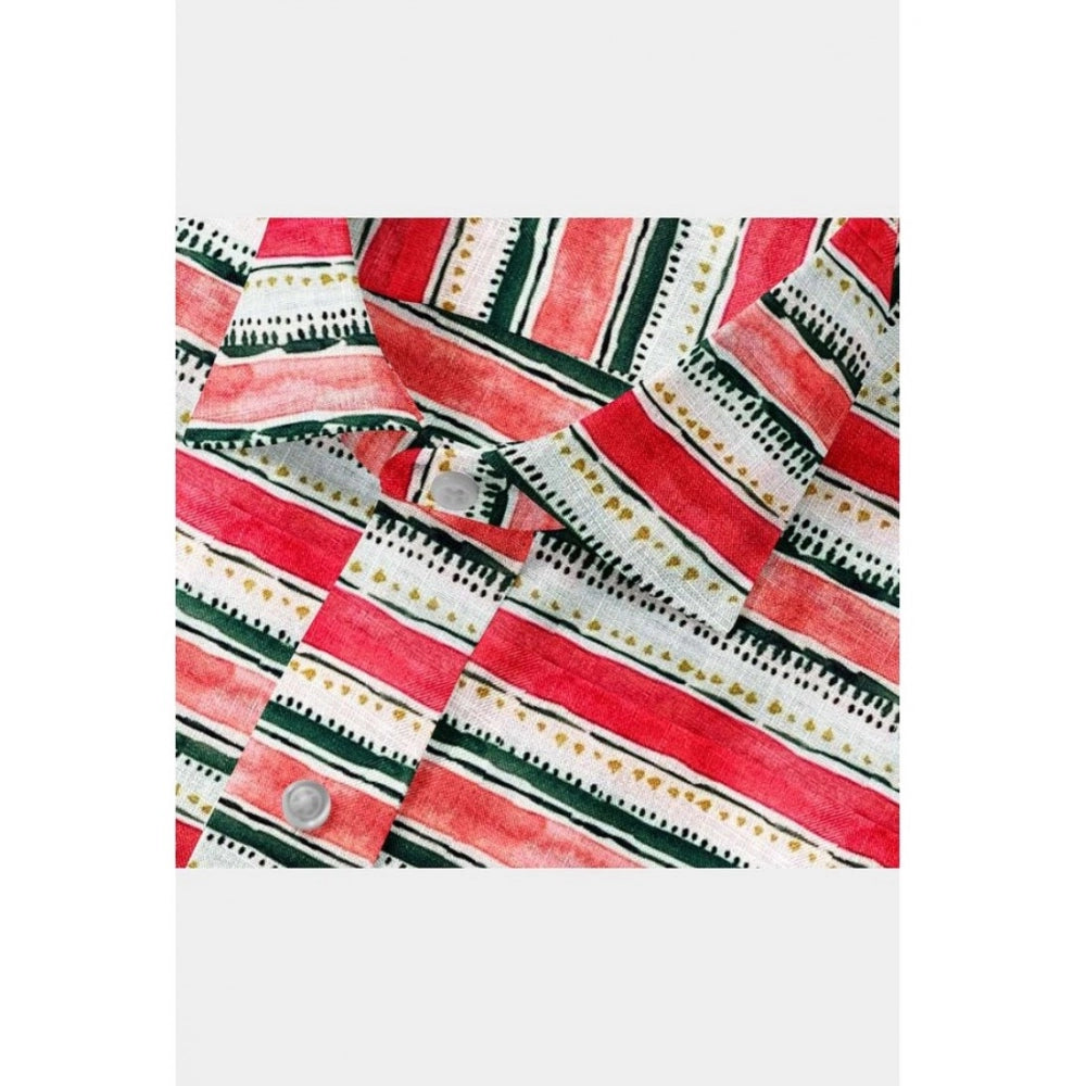 Red-White striped cotton blended full sleeve shirt for men on display