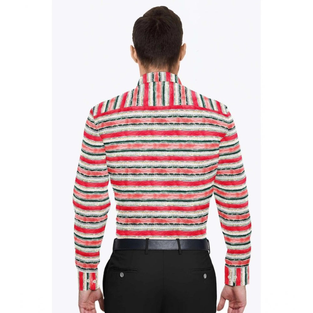 Red-White striped cotton blended full sleeve shirt for men on display
